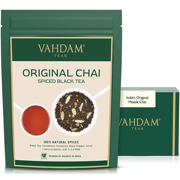 VAHDAM India's Original Masala Chai Tea Loose Leaf (50 Cups/3.53oz) Blend Of Black Tea | Cinnamon, Cardamom, Cloves & Black Pepper | Ancient Indian House Recipe Of Spiced Masala Tea