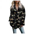 thumbnail image 1 of Pompotops Winter Warm Cardigan For Women Lapel Overcoat Fleece Open Front Coat With Pockets Printing Outerwear, 1 of 6