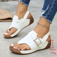 thumbnail image 3 of Dakaela Womens Leather Orthopedic Wedge Sandals Rhinestone Buckle Platform Flip Flops Arch Support Summer Beach Slip on Slides with Back Strap White Size 9, 3 of 9