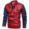 thumbnail image 1 of Pisexur Leather Jacket Men Men's Solid Color Stand Up Collar Light Version Open And Close Zipper Button Leather Jacket Motorcycle Jacket, 1 of 5
