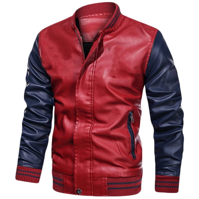 Pisexur Leather Jacket Men Men's Solid Color Stand Up Collar Light Version Open And Close Zipper Button Leather Jacket Motorcycle Jacket