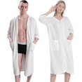 thumbnail image 3 of Women‘s Zipper Robes 3/4 Sleeve Zip Front Robe Knee Length Lightweight Housecoats with Pockets, 3 of 8