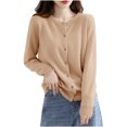 thumbnail image 1 of Cardigan en Tricot Léger pour Femmes à Manches Longues, Cardigan Boutonné, Chandail d'Automne Doux à Col Rond, Boléros, Hauts, Kaki, G, 1 of 5