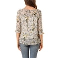 thumbnail image 3 of INSPIRE CHIC Women's Tops 3/4 Sleeves Ruffle Hem Floral Chiffon Shirt Blouses S Beige, 3 of 7