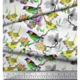 thumbnail image 2 of Soimoi Modal Satin Fabric Floral & Sparrow Bird Print Fabric by The Yard 42 Inch Wide, 2 of 3