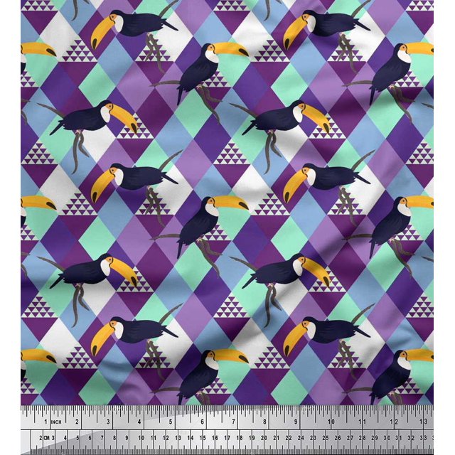 Soimoi Cotton Voile Fabric Check & Toucan Bird Printed Fabric 1 Yard 56 Inch Wide