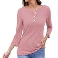 thumbnail image 1 of Timegard Tops for Women Long Sleeve Notched V-Neck Button Shirts Solid Color Fall Casual Loose Comfy Tops, 1 of 5
