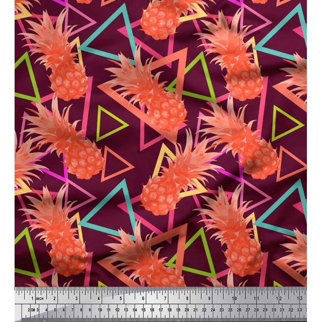 Soimoi Polyester Crepe Fabric Triangle & Pine Fruits Fabric Prints by Yard 42 Inch Wide