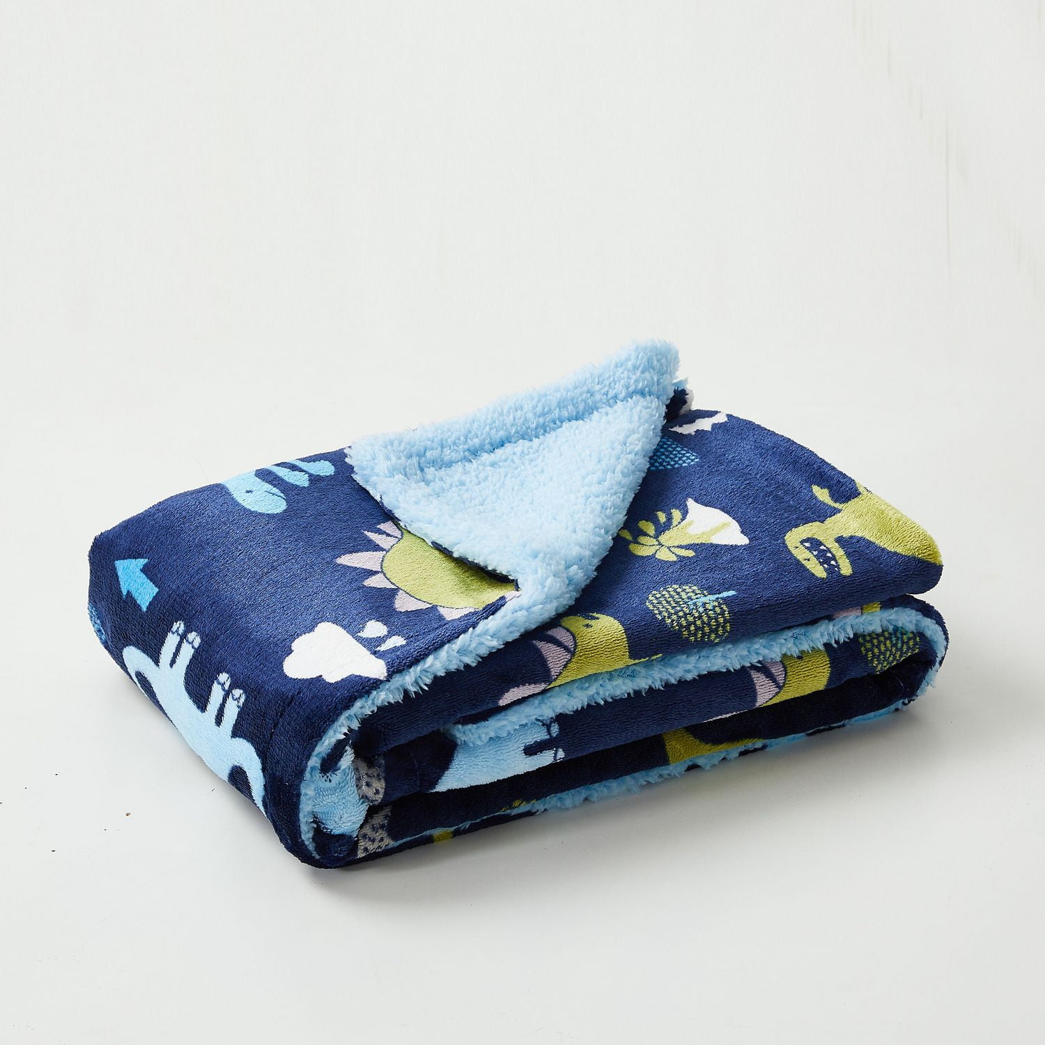 Couverture réversible en flanelle polaire Sherpa pour enfants, motif dinosaures vert et bleu marine, 76 x 101 cm, motif tissé, riche et imprimé, motif moelleux et chaud