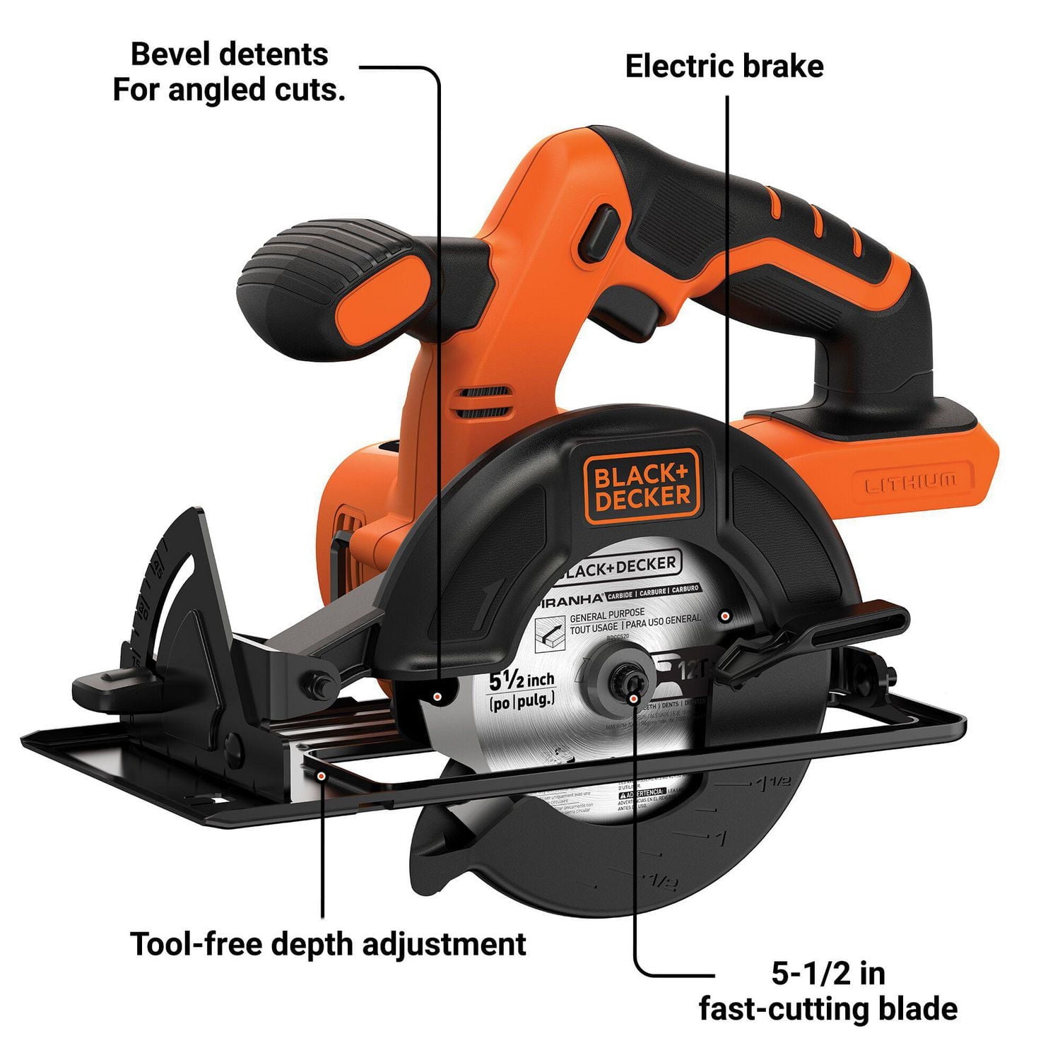 BLACK+DECKER Scie circulaire sans fil 20V MAX* POWERCONNECT™ 5-1/2 in. Scie circulaire sans fil, outil seul