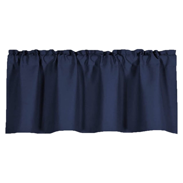 Valance Curtain for Kitchen Black Out Window Curtains for Living Dining Room Window Valance, measuring 57x18 inches. Made of high-density polyester in a black color, this curtain features a 3-inch rod pocket for easy installation. Designed to block sunlight, it protects furniture and floors while adding an elegant touch with its pleated design. Suitable for kitchens, living rooms, and bedrooms. Machine washable for easy maintenance.