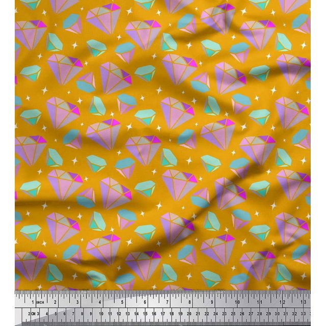 Soimoi Gold polyester Crepe Fabric Star & Diamond Geometric Print Fabric by the Yard 42 Inch Wide