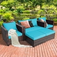 thumbnail image 1 of Costway 5PCS Patio Rattan Furniture Set Loveseat Sofa Ottoman Cushion Turquoise, 1 of 9
