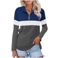 thumbnail image 1 of Plebaso Chemises à Manches Longues pour Femmes à Blocs de Couleur Quart Zip Hauts Décontractés Col Pull Blouses pour Femmes, 1 of 7