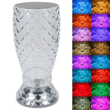 AMERTEER 16 Color Diamond Table Lamp Crystal Table Lamp RGB Changing Touch Night Light Fish Scale Shape Nightstand Light Bedside Atmosphere Acrylic Lamp USB Charging