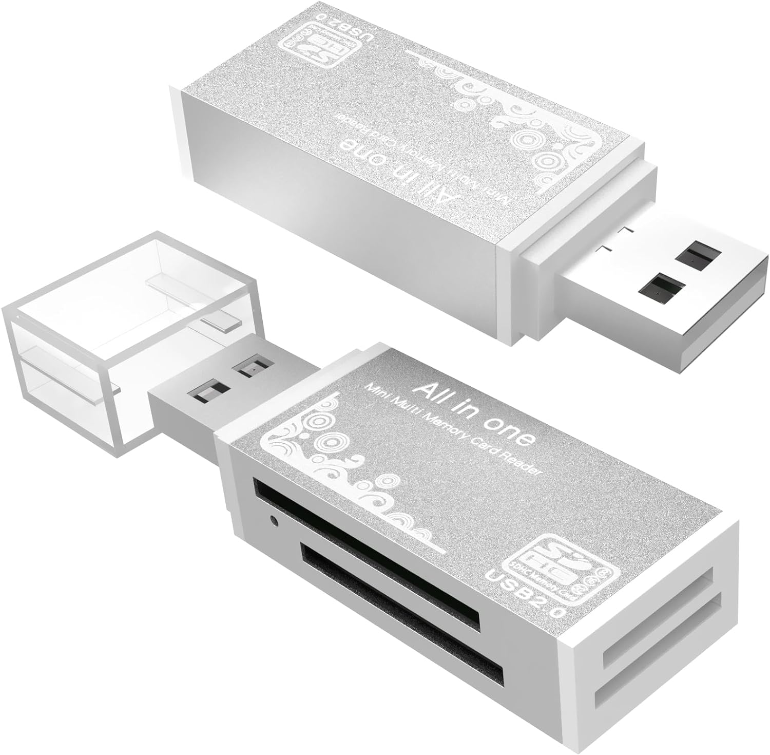YSTINNG Micro SD Card Reader, 4-in-1 SD Card Reader to USB Adapter, Memory Card Reader for MS Duo/Pro, M2 Card, SDXC, SDHC, MMC, RS-MMC, Micro SDXC, Micro SDHC and TF Card (2Pack Silver) B311-6929