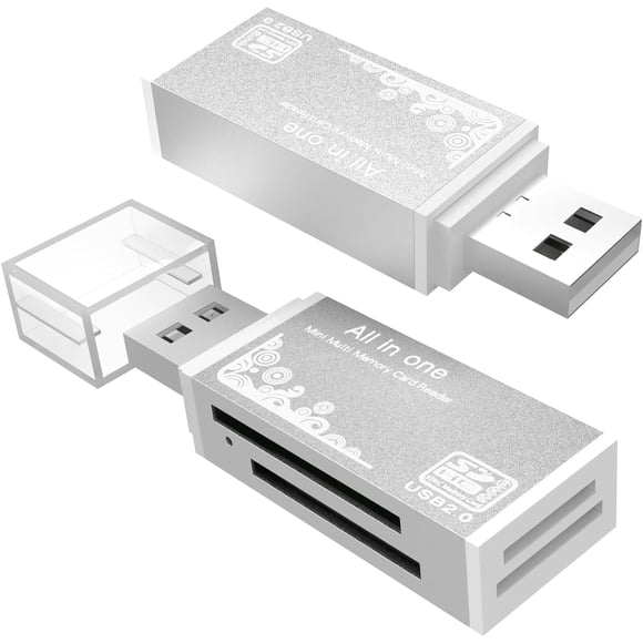 YSTINNG Micro SD Card Reader, 4-in-1 SD Card Reader to USB Adapter, Memory Card Reader for MS Duo/Pro, M2 Card, SDXC, SDHC, MMC, RS-MMC, Micro SDXC, Micro SDHC and TF Card (2Pack Silver) B311-6929