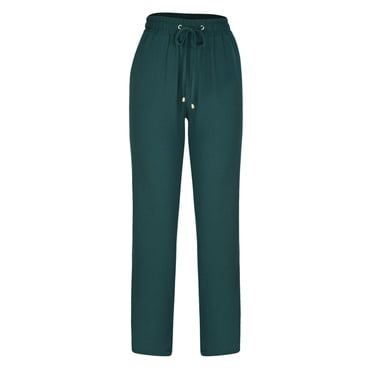 Yuyuzo Womens Cotton Linen Pants Drawstring Elastic High Waisted Loose Casual Lightweight Trousers