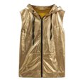 thumbnail image 4 of DPTALR Men Casual Solid Hooded Sweatshirt Bright Hooded Drawstring Zip Tank Top Sleeveless Blouse, 4 of 8