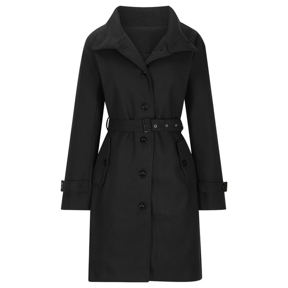 UPPADA Womens Long Trench Coats Dressy Lady Medium Length Outerwear Windbreaker Wool Pea Coats Warm Winter Trench Coat Black,L