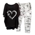 thumbnail image 1 of Ensembles de Gym pour Femmes 2 Pcs T-Shirt à Col Rond Imprimé à Manches Mi-Longues à Enfiler Hauts + Pantalon Ensemble de Pantalons Ensemble 2 Pcs en Liquidation, 1 of 5