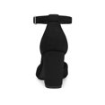 thumbnail image 2 of BLISSFUL STEP Women's Ankle Strap Pumps Pointed Toe High Block Heel Faux Suede Dress Shoes Black 7, 2 of 7