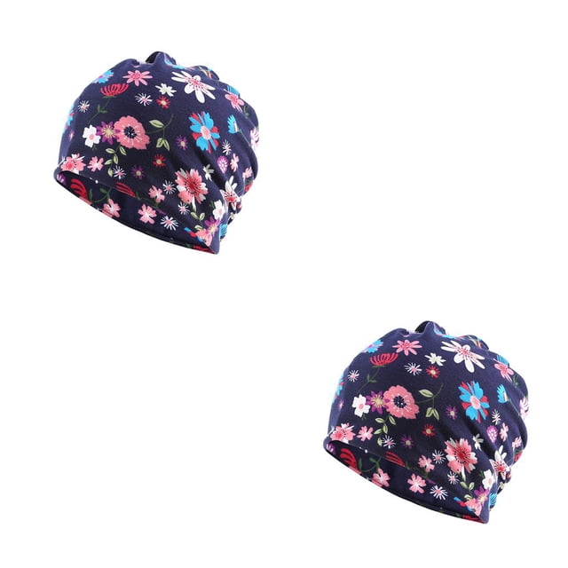 Baohd Bonnet Musulman Hijab Imprimé Floral Foulard Turban Coloré Enveloppe de Tête Mode Protection des Oreilles Bandeau Bonnet Fleur Bleue 2Ensemble