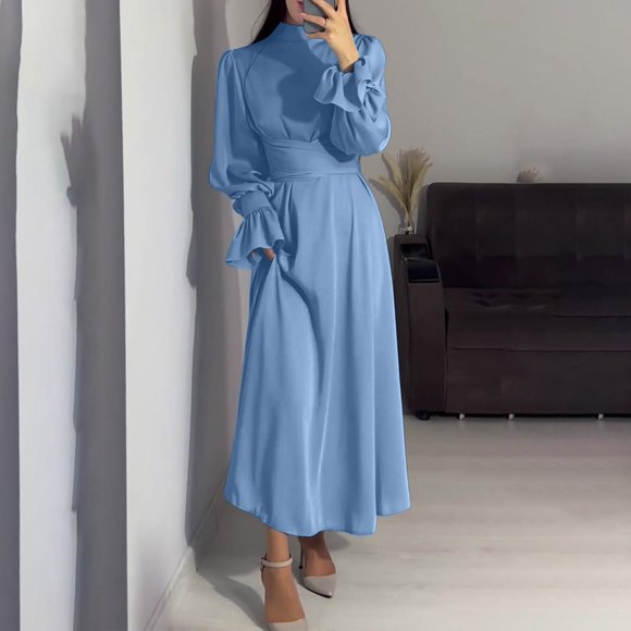 Gspmoly Women Dresses, Women'S High-End Satin Long Sleeved Loose Fitting Dress Elegant Temperament Women'S Evening Dress Work Dresses for Women Deals of The Day