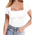 thumbnail image 4 of Hiiyo T-Shirt pour Femme à Encolure Carrée, Manches Courtes, T-Shirt d'Été Décontracté (S-TTG), 4 of 6