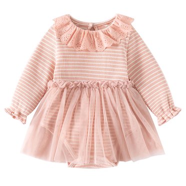AherBiu Newborn Baby Rompers Long Sleeve Crewneck Jumpsuits Fall Winter Cute Lace Short Dress Onesie