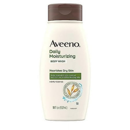 Aveeno Nettoyant Corporel Hydratant Quotidien pour Peau Sèche avec Avoine Apaisante et Riches Émollients, Nettoyant de Douche Crémeux, Doux, Sans Savon et Sans Colorant, Parfum Léger, 18 Fl Oz (Lot de 1)