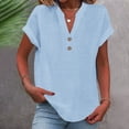thumbnail image 2 of RKSTN Womens Summer Tops Fashion Cotton and Linen Buttons Going out Tops Basic Solid Color Shirts V-Neck Short Sleeve Loose Fit Pullover Tops, 2 of 5