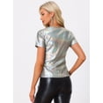 thumbnail image 3 of INSPIRE CHIC Women's Party Metallic Textured Short Sleeve Shiny Multi Color Top, 3 of 6
