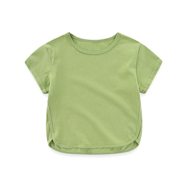 Cethrio Hauts à Manches Courtes pour Filles, T-Shirts d'Été en Coton Col Rond Verts Taille 3-4