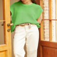 thumbnail image 2 of Gilets Pulls Unis pour Femmes Col Rond Manches Courtes Amples, 2 of 6