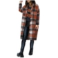 thumbnail image 4 of Women's Long Plaid Flannel Shirts Shacket Plus Size Long Sleeve Oversized Button Shirt Fall Spring Trench Coat with Pockets Orange M, 4 of 5