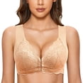 thumbnail image 2 of B91xZ Front Close Wirefree Back Support Posture Full Coverage Bra Comfy Lightly-lined Underwire Bra,Beige L, 2 of 5