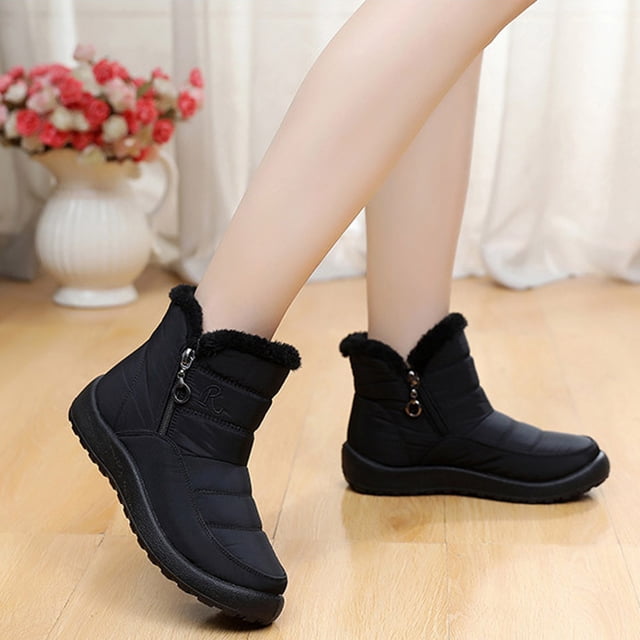 LSLJS Bottes d'Hiver pour Femmes, Bottes de Neige pour Femmes d'Extérieur à Bout Rond Chaussures à Enfiler Bottes Décontractées à Fermeture Éclair