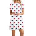 thumbnail image 1 of LNGOOR Robes d'Été de Jour de l'Indépendance pour les Femmes à Manches Courtes Étoiles Rayures Imprimées Casual Col Rond une-Ligne Mini Robe, 1 of 4