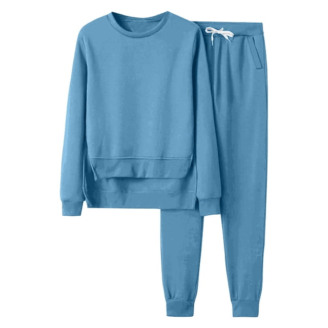XZNGL Womens Casual Solid Hooded Drawstring Loose Long Sleeve Sweatshirt Tops And Long Pants Set Suits