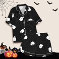 thumbnail image 4 of 2025 Tenue de Loisirs pour Enfants Imprimée Costume Garçon Col à Boutons Robe à Manches Courtes Pyjama Haut Short Pyjama, 4 of 5