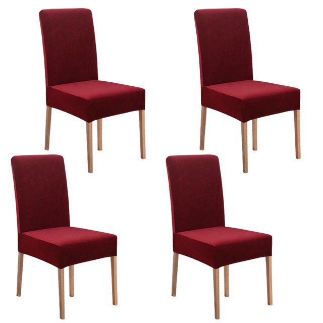 Redempat 2pieces Housses de Chaise de Salle à Manger en Velours Résistant aux Rayures - Haut de Gamme Texture Résistant à l'Usure Salle à Manger Vin Rouge 4 pcs 1Set