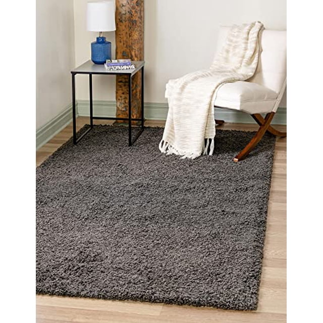 Unique Loom Solo Solid Shag Collection Tapis Moderne en Peluche Luxuriant et Doux, 7 Pi 0 x 10 Pi 0, Gris Graphite