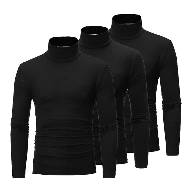 XUNZOO Chandails à Col Montant pour Hommes 3 Pcs Manches Longues Col Roulé Chandail Hauts Noir G