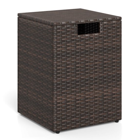 Costway Propane Tank Cover Table,16 Inch Square PE Rattan Gas Tank Storage Box with Flip Lid Mix Brown