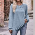 thumbnail image 2 of IROINNID Rabais T-shirt à Manches Longues en Polyester pour Femmes Chemises en Coton pour Femmes Décontracté Uni Col Rond T-shirt Ample Haut, Bleu Clair, 2 of 6