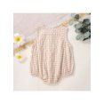 thumbnail image 3 of Faithtur Bébé Filles d'Été Plaid Kaki Sans Manches Col Rond Bouton Casual Playsuit, 3 of 8