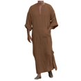 thumbnail image 3 of Kaftan for Men Casual Long Sleeve Men Robe Lightweight Breathable V Neck Muslim Thobe for Men Coffee Robe Men, 3 of 5