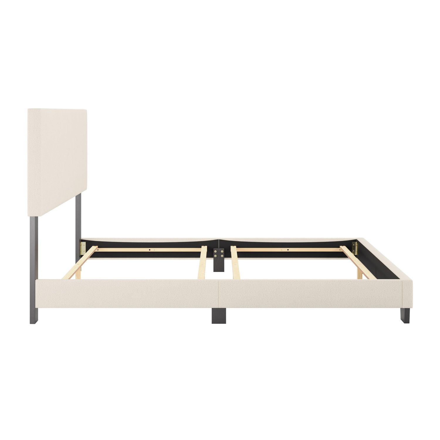 Lit adulte capitonné CorLiving Celeste en tissu bouclé blanc cassé avec tête de lit, sommier requis