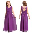 thumbnail image 3 of Miaeowve Robe de Demoiselle d'Honneur pour Enfants Sans Manches en Mousseline Perlée, Robe de Demoiselle d'Honneur Junior, Robe de Fête de Mariage pour Filles, Violet 4, 3 of 7